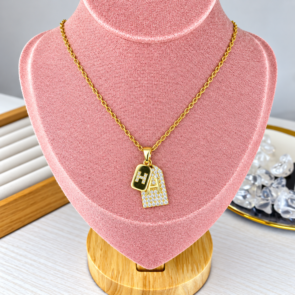 Collar de Acero Inoxidable y Dije de Chapa de Oro CAI3374-1