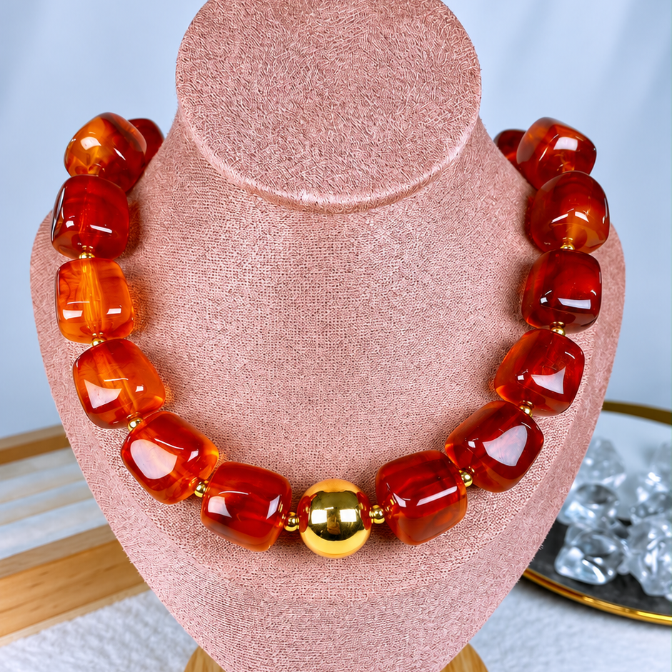 Collar de Acrilico y Chapa de Oro CC2613-15