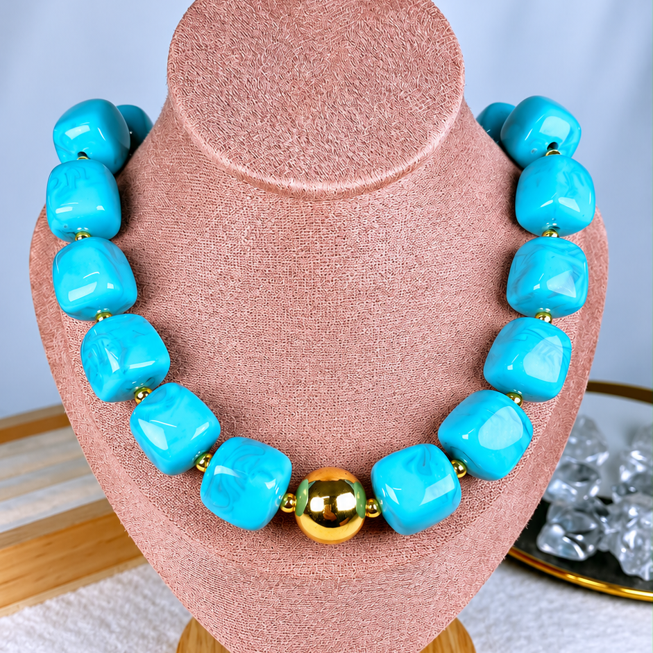Collar de Acrilico y Chapa de Oro CC2613-8