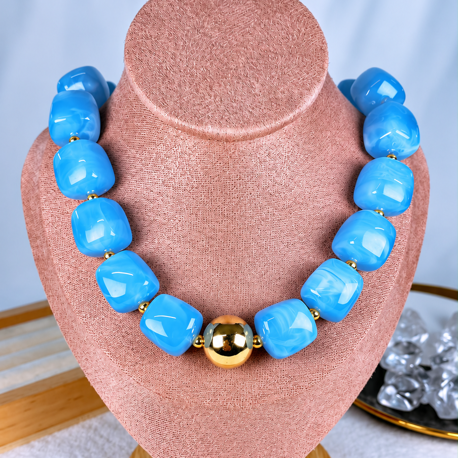Collar de Acrilico y Chapa de Oro CC2613-13