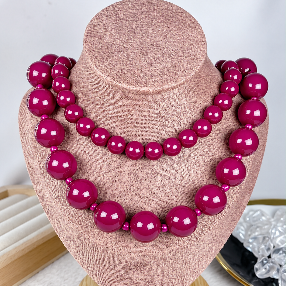 Collar Doble de Acrilico y Chapa de Oro CC2610-1