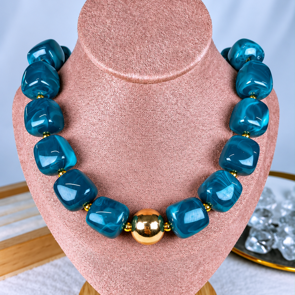 Collar de Acrilico y Chapa de Oro CC2613-3