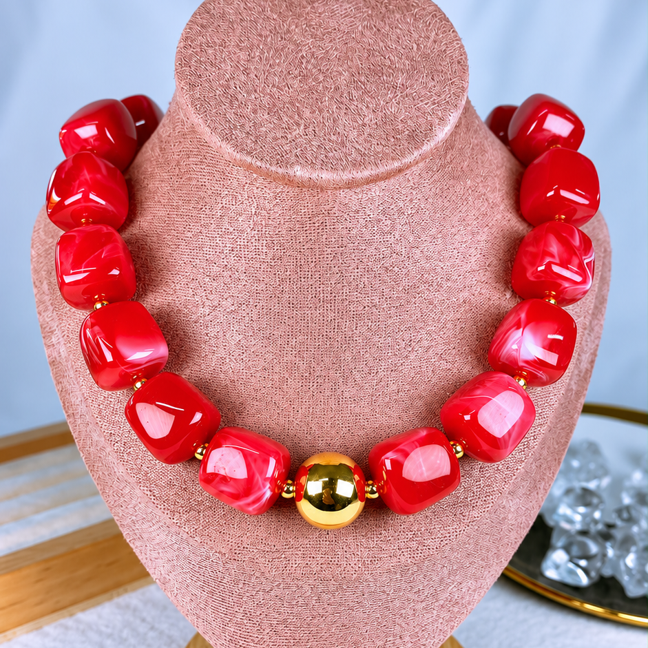 Collar de Acrilico y Chapa de Oro CC2613-6