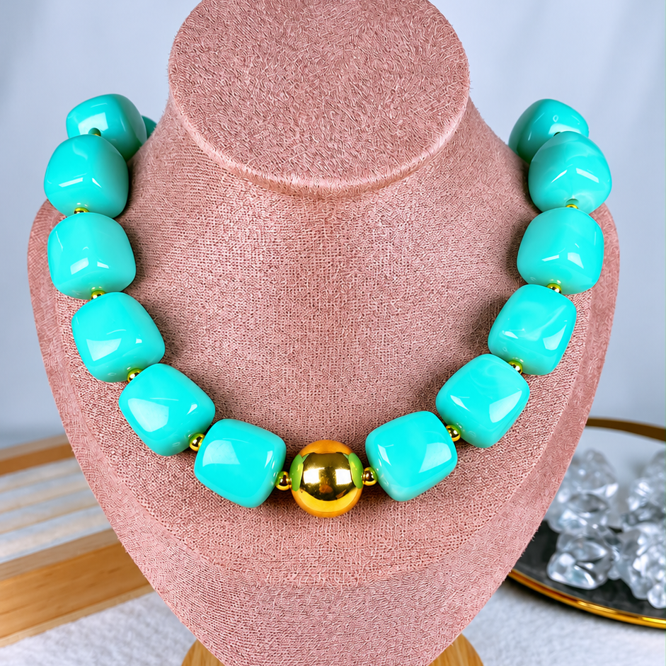 Collar de Acrilico y Chapa de Oro CC2613-11