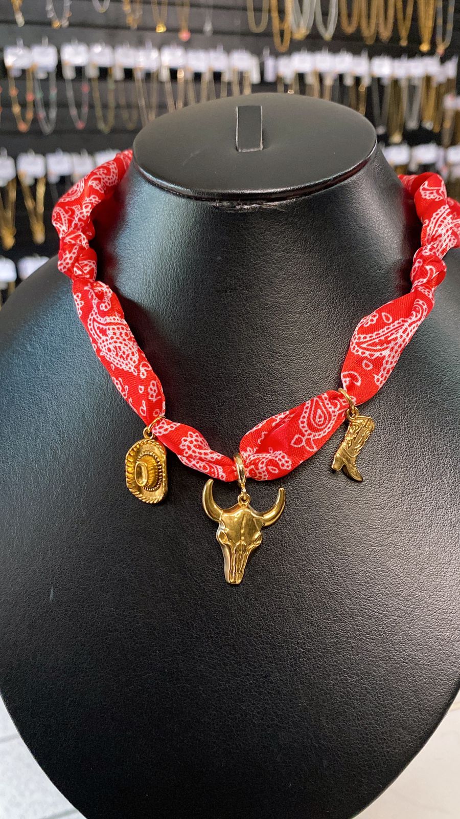 Collar de Tela con dijes de Acero Inoxidable CAI2514-2