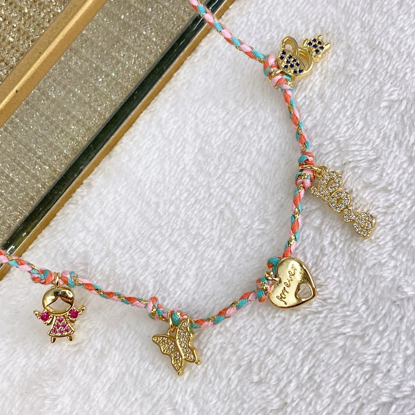 Collar Trenzado con Dijes de Chapa de Oro CC2157-1