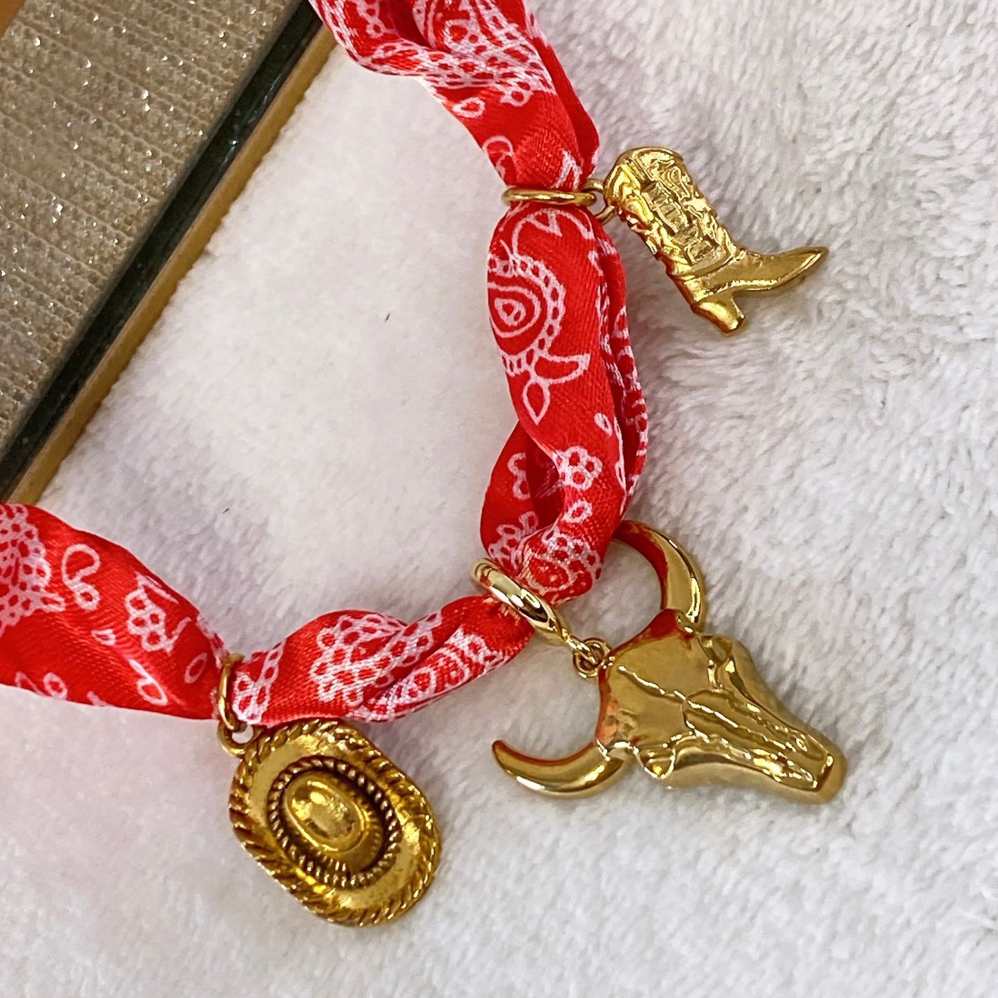 Collar de Tela con dijes de Acero Inoxidable CAI2514-2