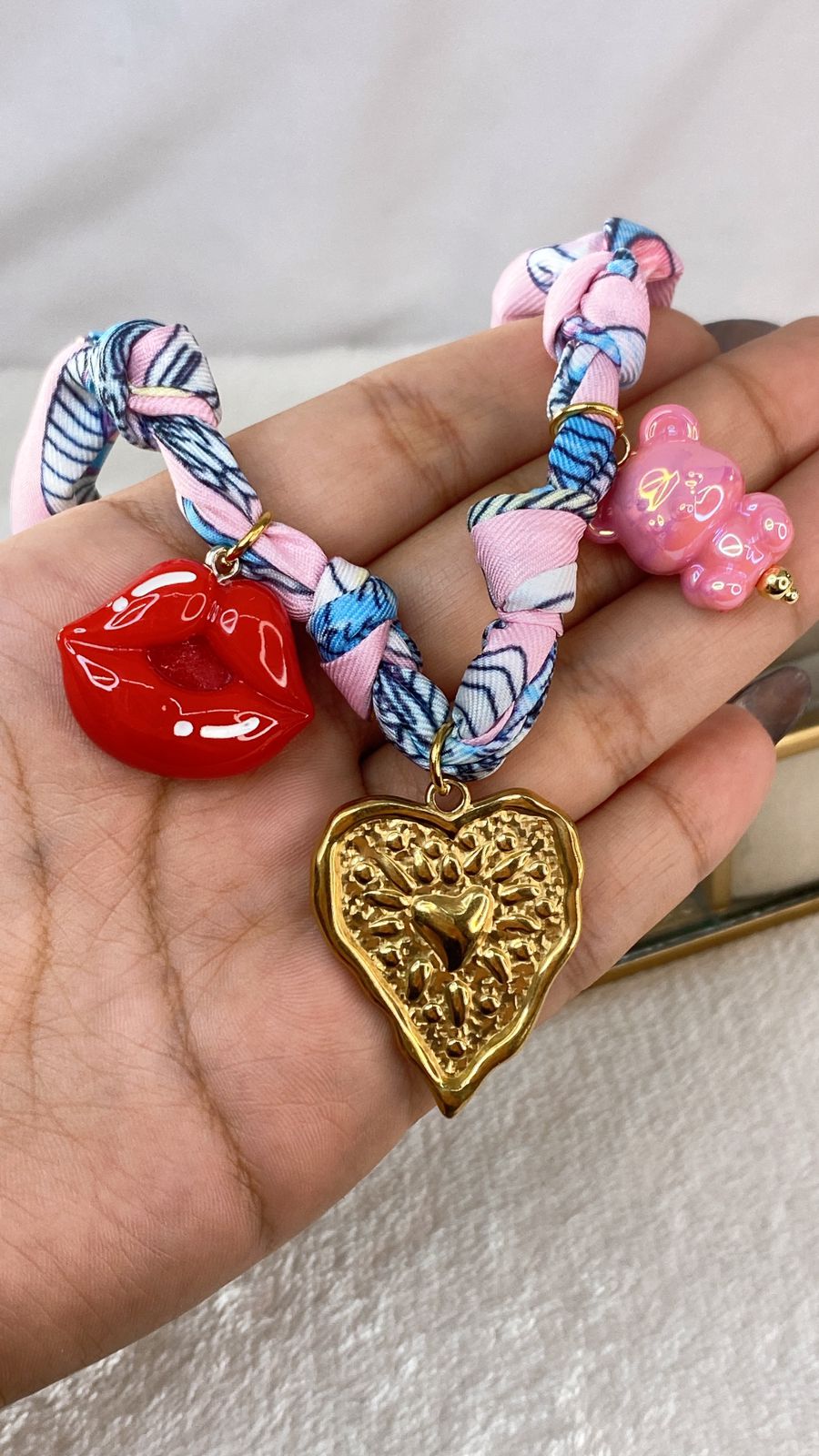 Collar de Tela con dije de Acero Inoxidable CAI2727-1