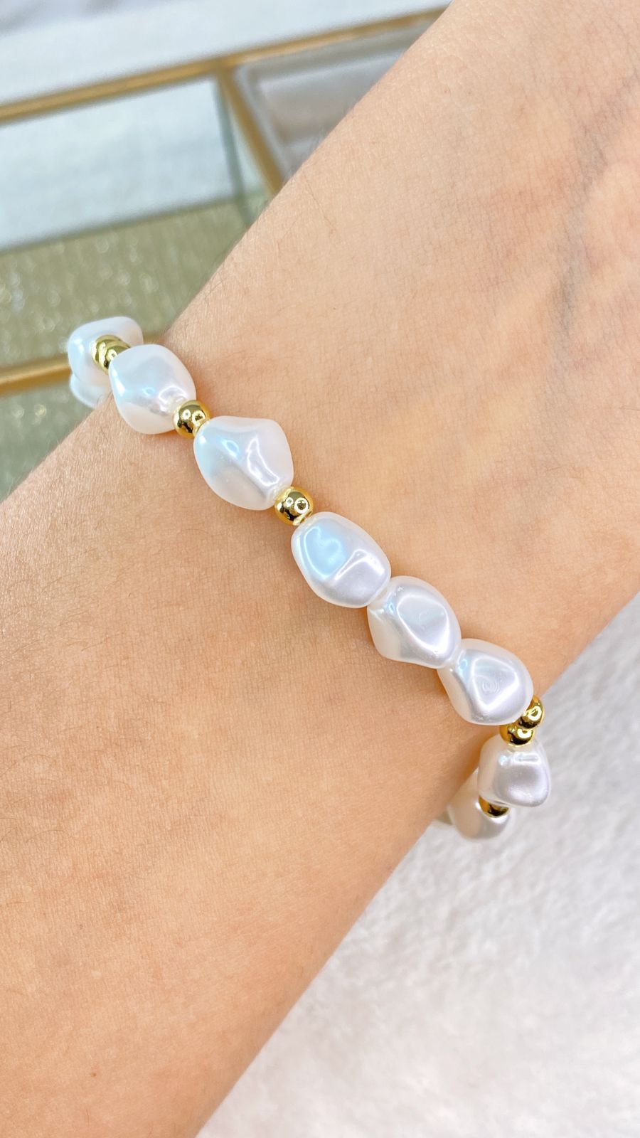 Pulsera de Perlas y Cuencas de Chapa de Oro COP1614-1