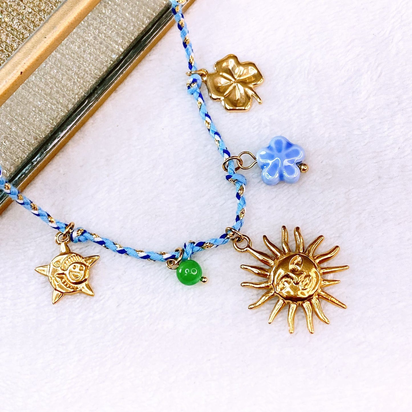 Collar de Cuerda con Dijes de Acero Inoxidable CAI3084-1