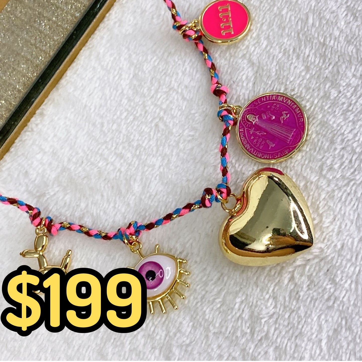 Collar Trenzado con Dijes de Chapa de Oro CC2156-2