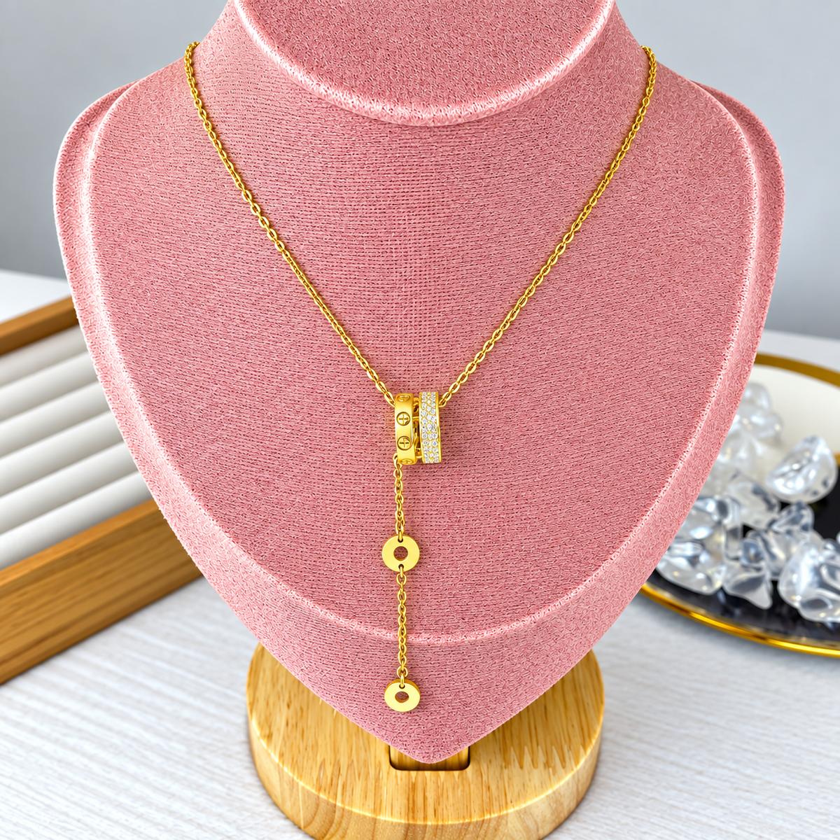 Collar de Acero Inoxidable y Dije de Chapa de Oro CAI3375-1
