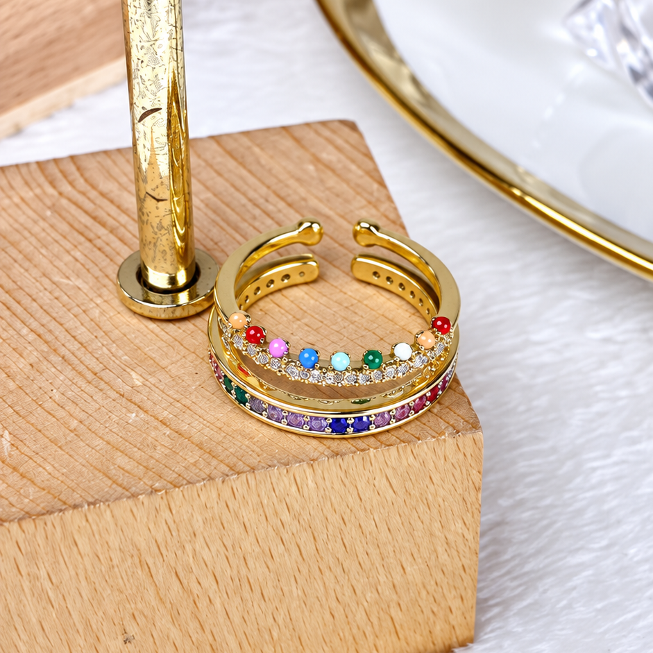 Set de Anillos de Chapa de Oro Ajustable ACO1748-1