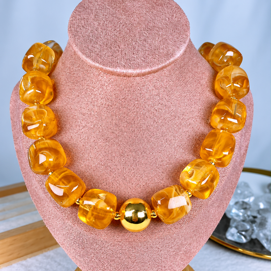Collar de Acrilico y Chapa de Oro CC2613-16