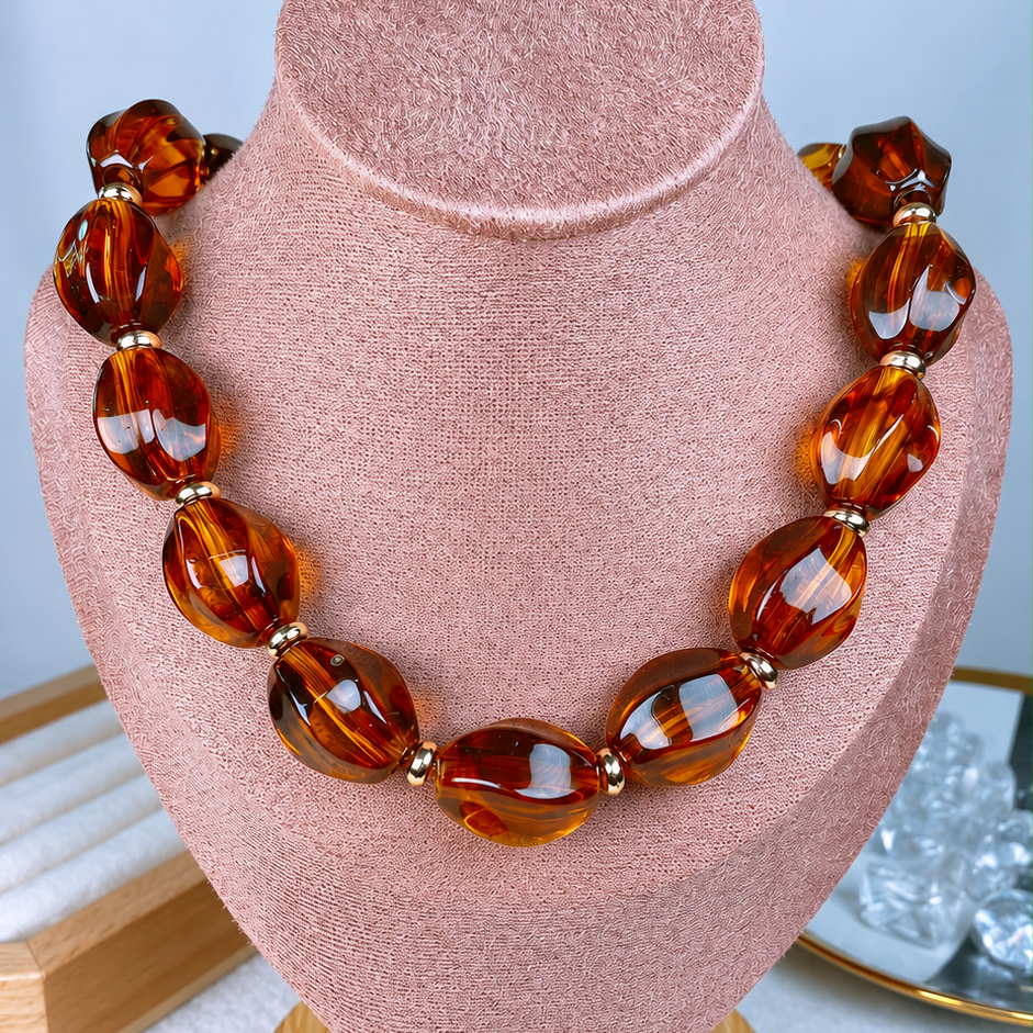 Collar de Acrilico y Chapa de Oro CC2620-4