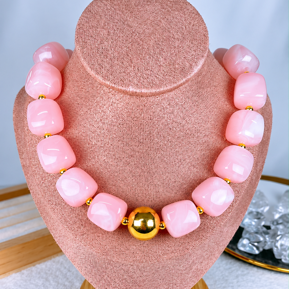 Collar de Acrilico y Chapa de Oro CC2613-14