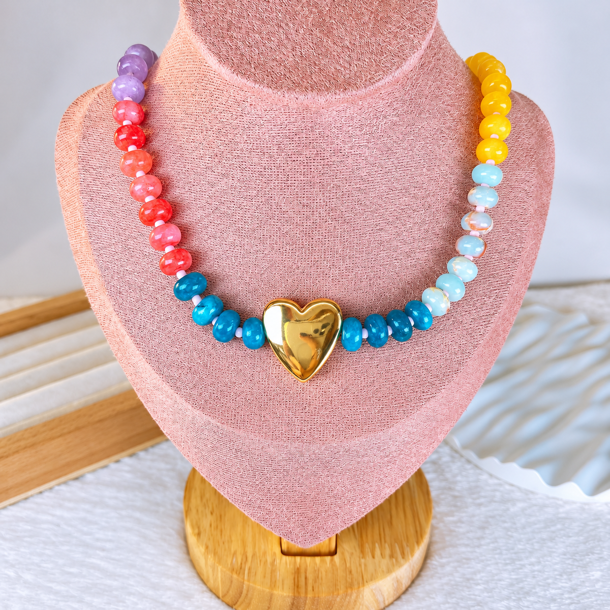 Collar de Piedra Natural y Chapa de Oro CC2622-2