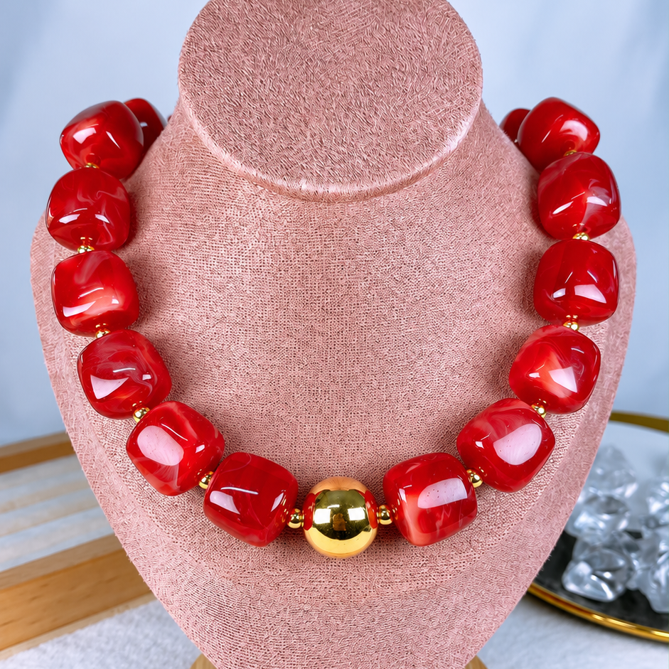 Collar de Acrilico y Chapa de Oro CC2613-12