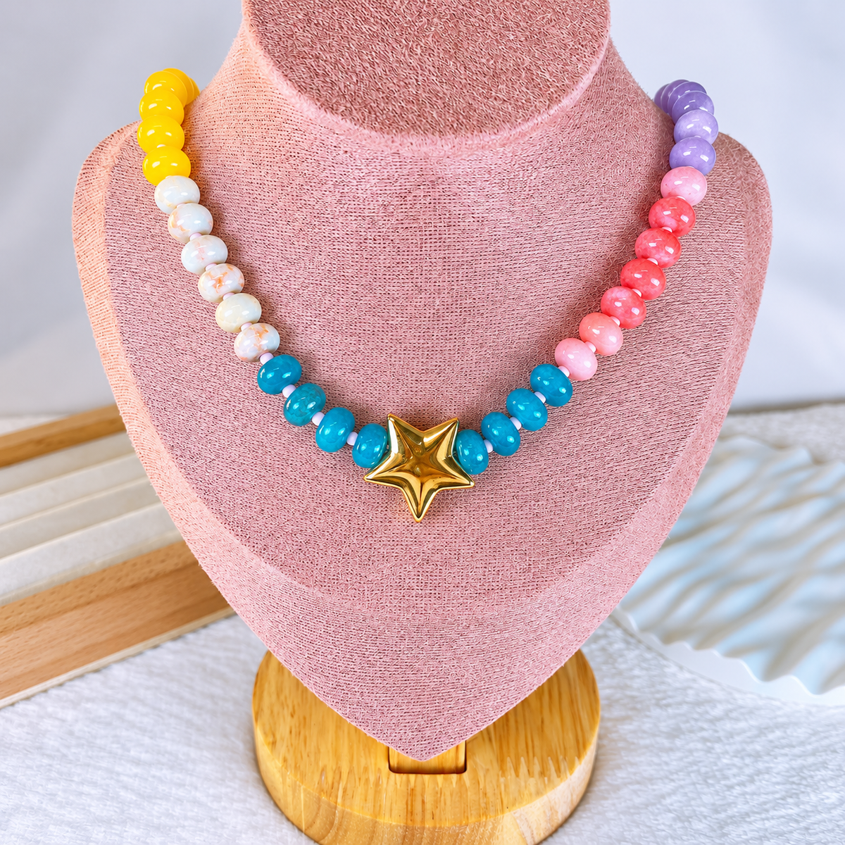 Collar de Piedra Natural y Chapa de Oro CC2622-1