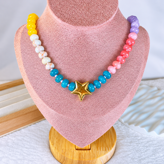 Collar de Piedra Natural y Chapa de Oro CC2622-1