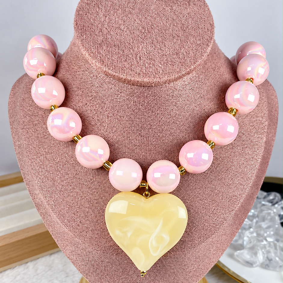 Collar Acrilico y Chapa de Oro CC2609-7