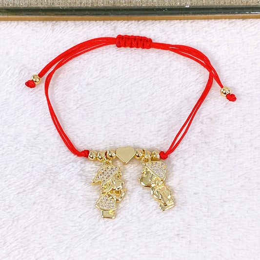 Pulsera de Hilo y Dijes de Chapa de Oro COP1930-1