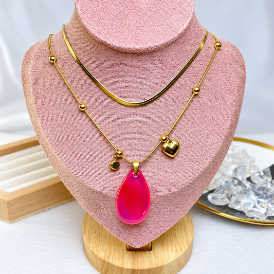 Collar Doble de Acero Inoxidable y Resina CAI3559-1