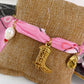 Pulsera de Tela con dijes de Acero Inoxidable y chapa de Oro PAI1018-1