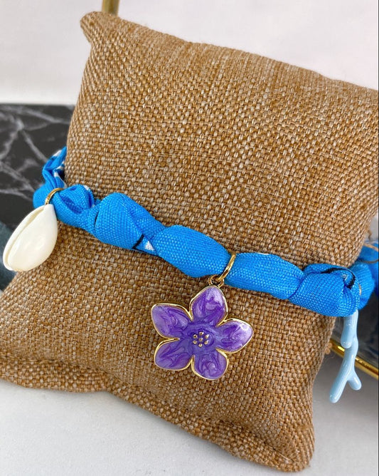 Pulsera de Tela con dijes de Acero Inoxidable y chapa de Oro PAI1018-3