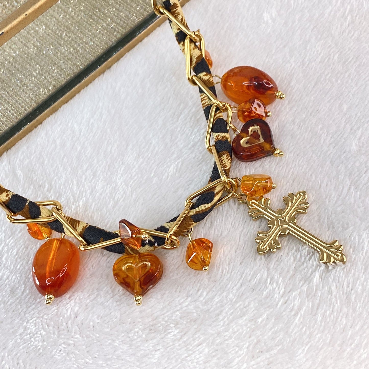 Collar de Tela con dije de Acero Inoxidable CAI2719-1