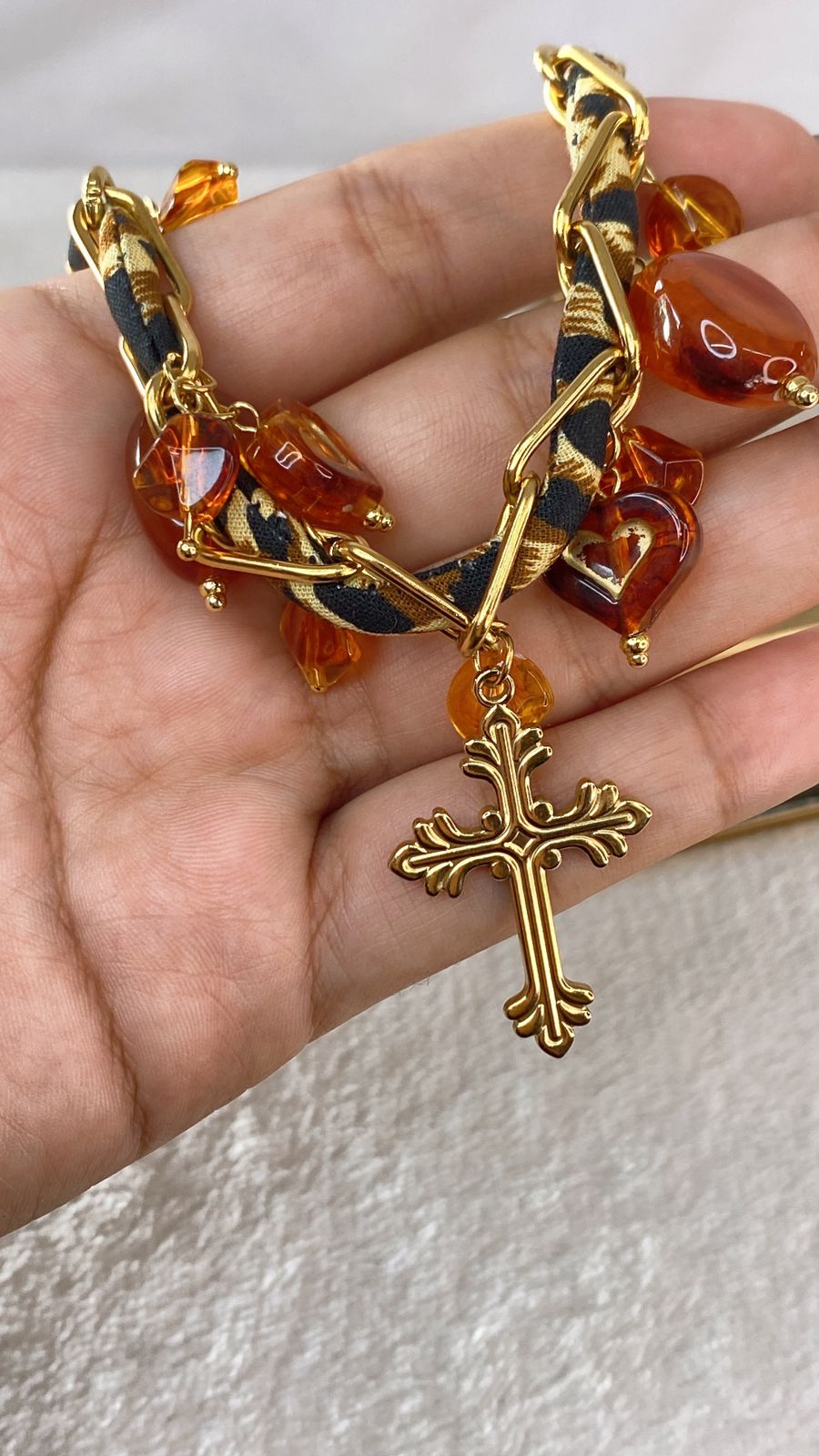 Collar de Tela con dije de Acero Inoxidable CAI2719-1