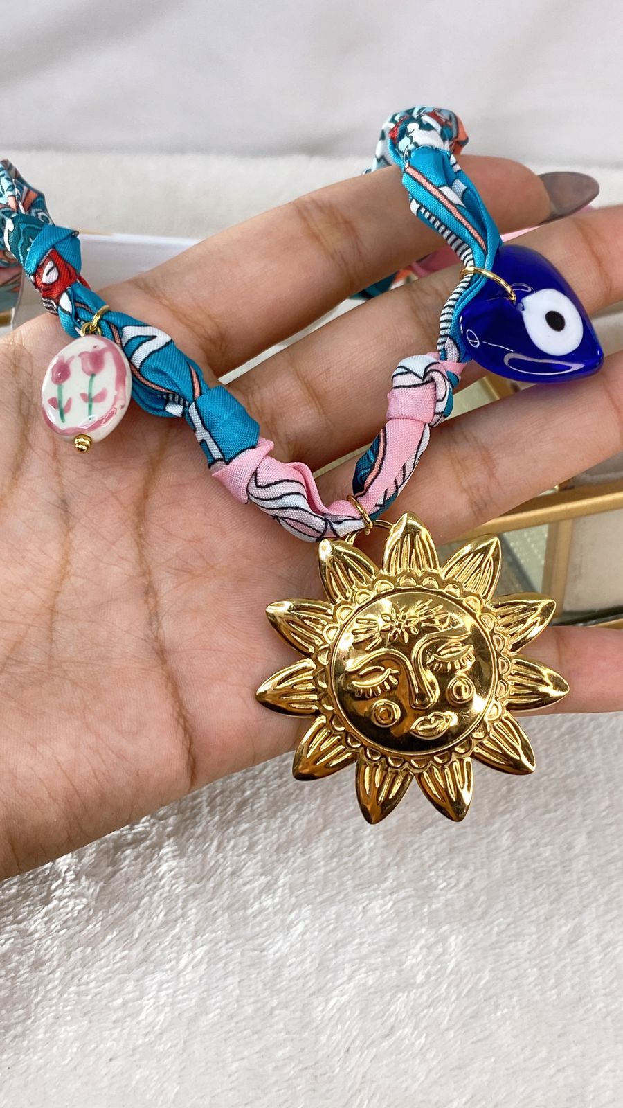 Collar de Tela con dije de Acero Inoxidable CAI2726-1