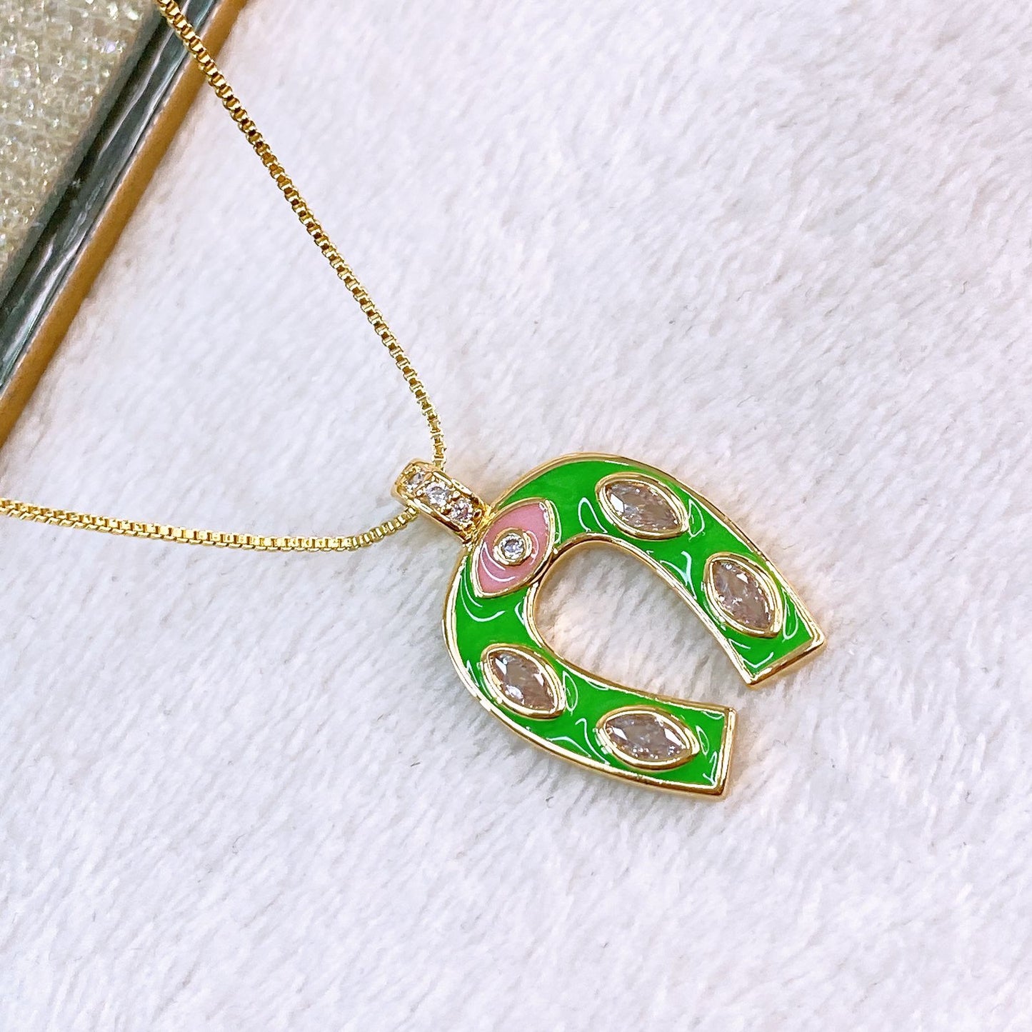 Collar y Dijes de Chapa de Oro Con Zirconias CC2346-1