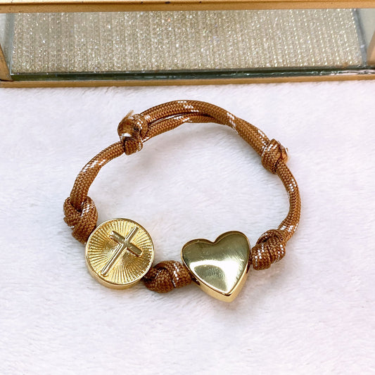 Pulsera Tejida con Dijes de Chapa de Oro COP1750-3