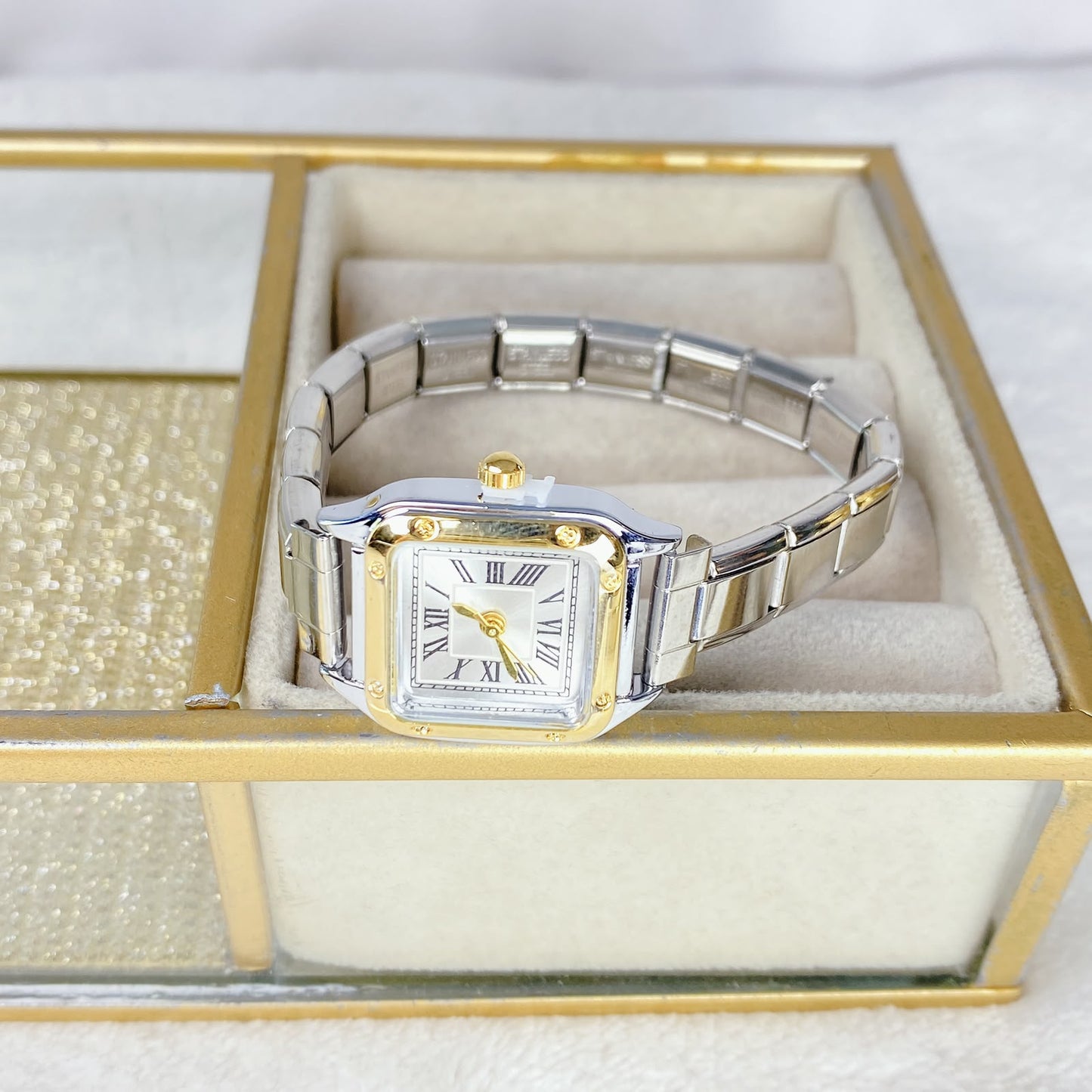 Reloj en Pulsera Italiana de Acero con Baño de Chapa de Oro RJ146-3