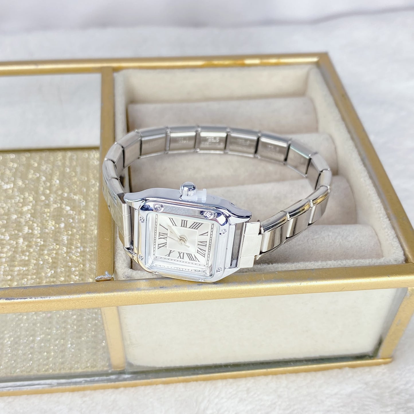 Reloj en Pulsera Italiana de Acero con Baño de Chapa de Oro RJ146-2