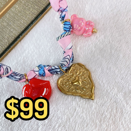 Collar de Tela con dije de Acero Inoxidable CAI2727-1