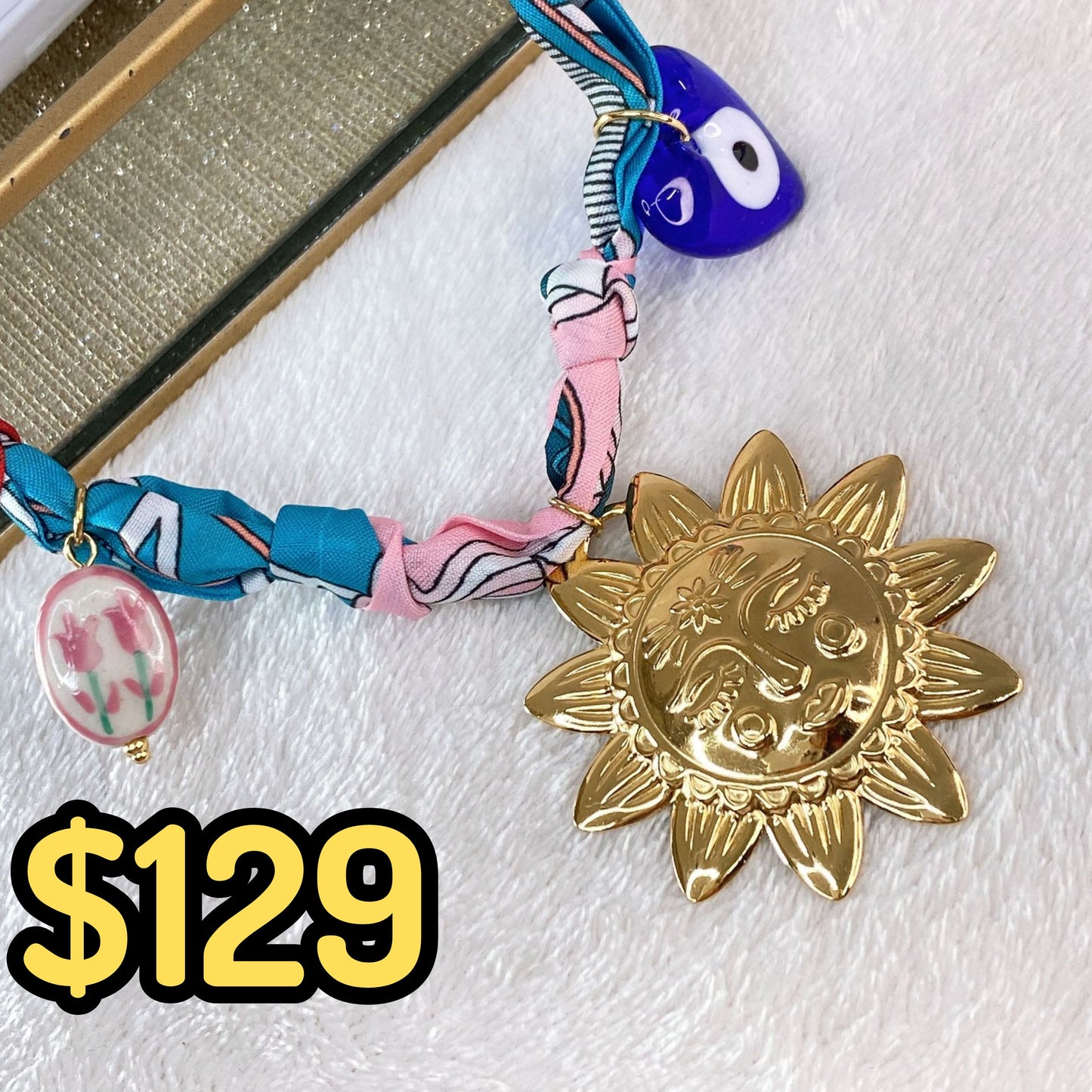 Collar de Tela con dije de Acero Inoxidable CAI2726-1