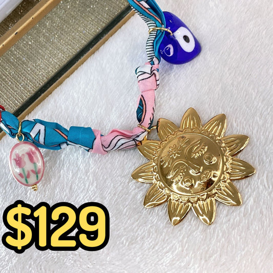 Collar de Tela con dije de Acero Inoxidable CAI2726-1