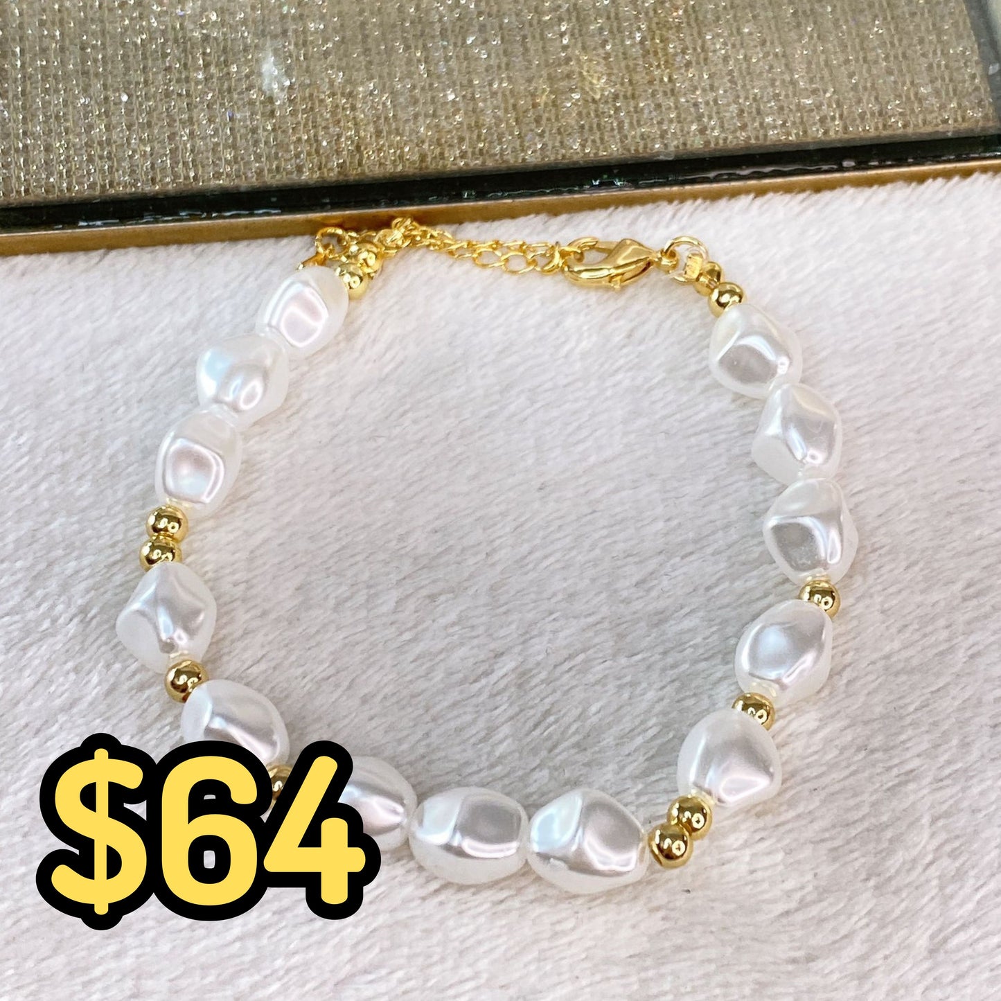 Pulsera de Perlas y Cuencas de Chapa de Oro COP1614-1