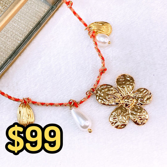 Collar de Cuerda con Dijes de Acero Inoxidable CAI3083-1