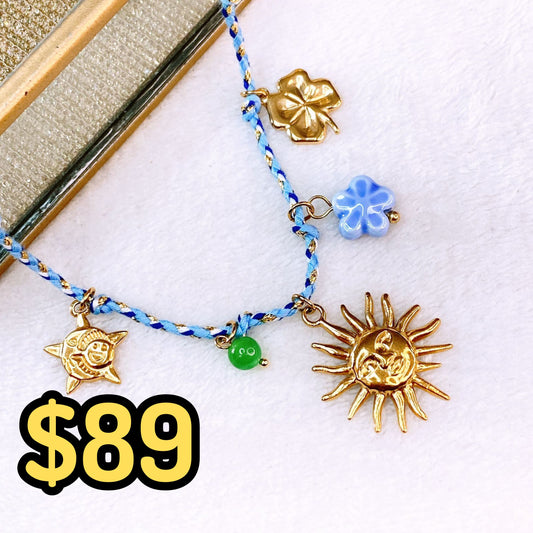 Collar de Cuerda con Dijes de Acero Inoxidable CAI3084-1