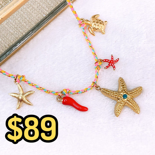 Collar de Cuerda con Dijes de Acero Inoxidable CAI3085-1