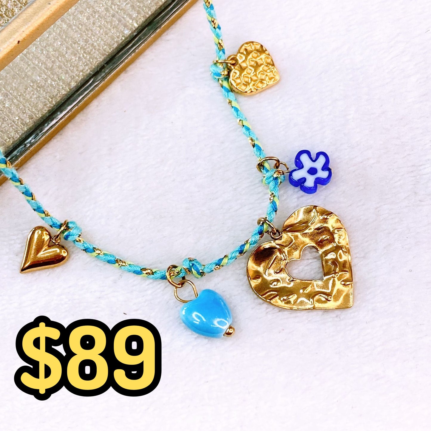 Collar de Cuerda con Dijes de Acero Inoxidable CAI3086-1