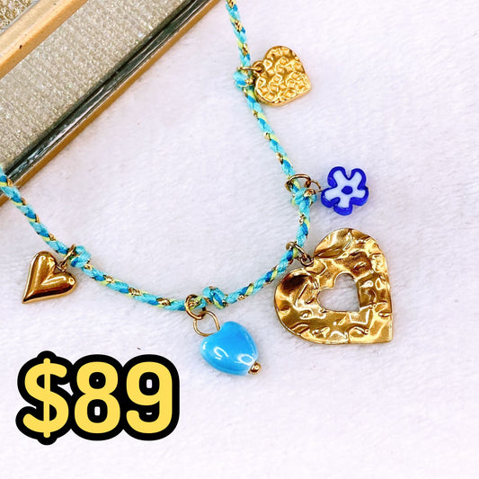 Collar de Cuerda con Dijes de Acero Inoxidable CAI3086-1