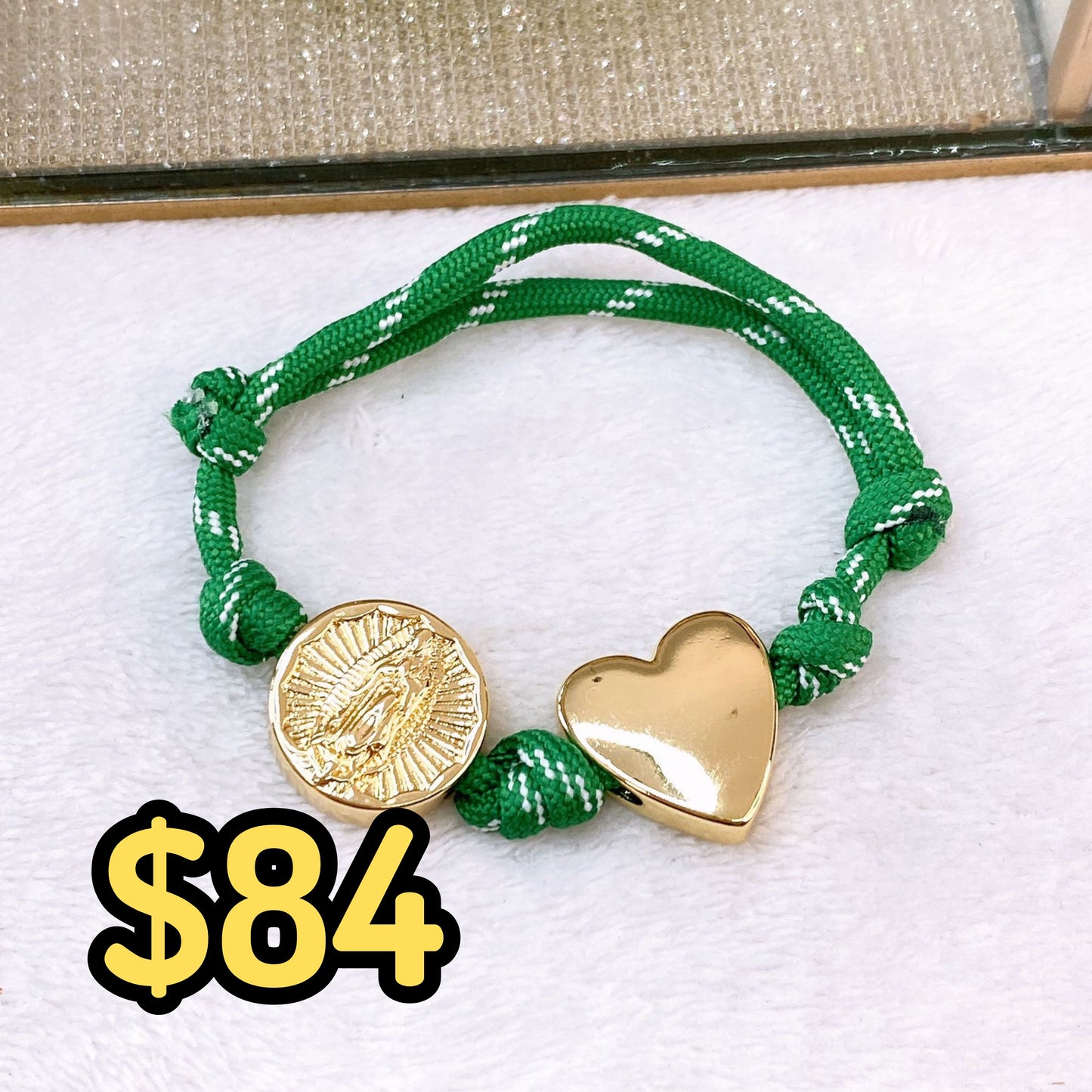 Pulsera Tejida con Dijes de Chapa de Oro COP1750-2