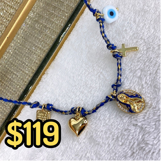 Collar Trenzado con Dijes de Chapa de Oro CC2157-2