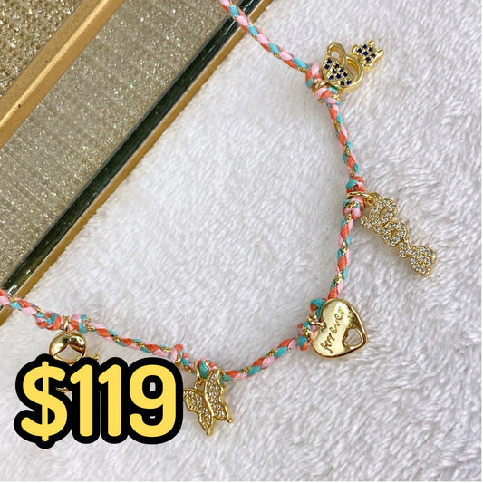 Collar Trenzado con Dijes de Chapa de Oro CC2157-1
