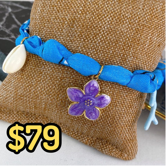 Pulsera de Tela con dijes de Acero Inoxidable y chapa de Oro PAI1018-3
