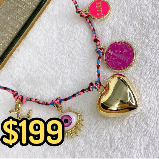 Collar Trenzado con Dijes de Chapa de Oro CC2156-2